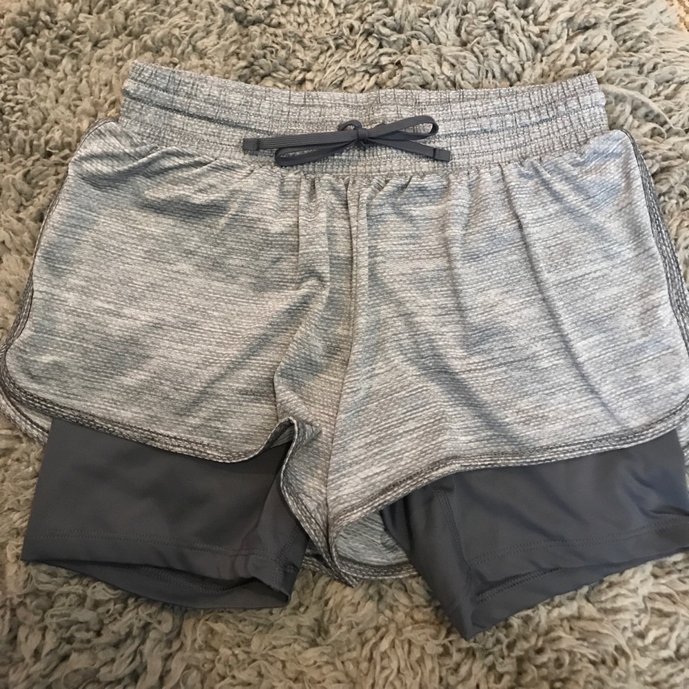 Gray shorts with compression shorts attached
